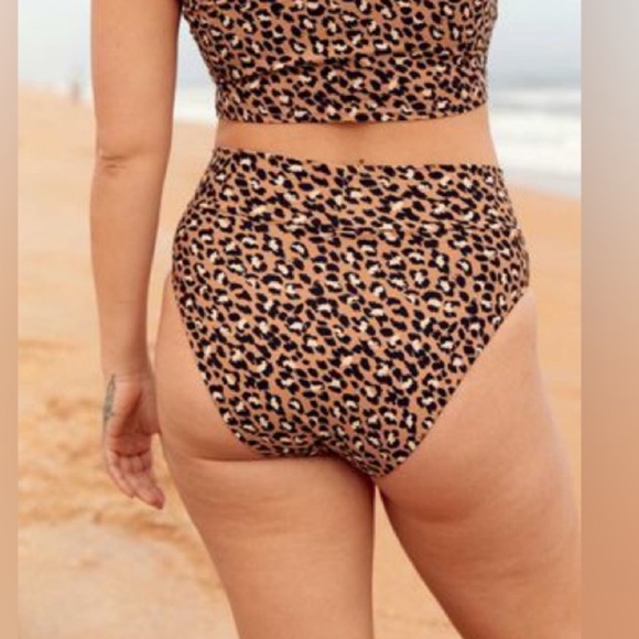 EUC Aerie Leopard Print High Cut Cheeky Swim Bikini Bottom L - Picture 2 of 9